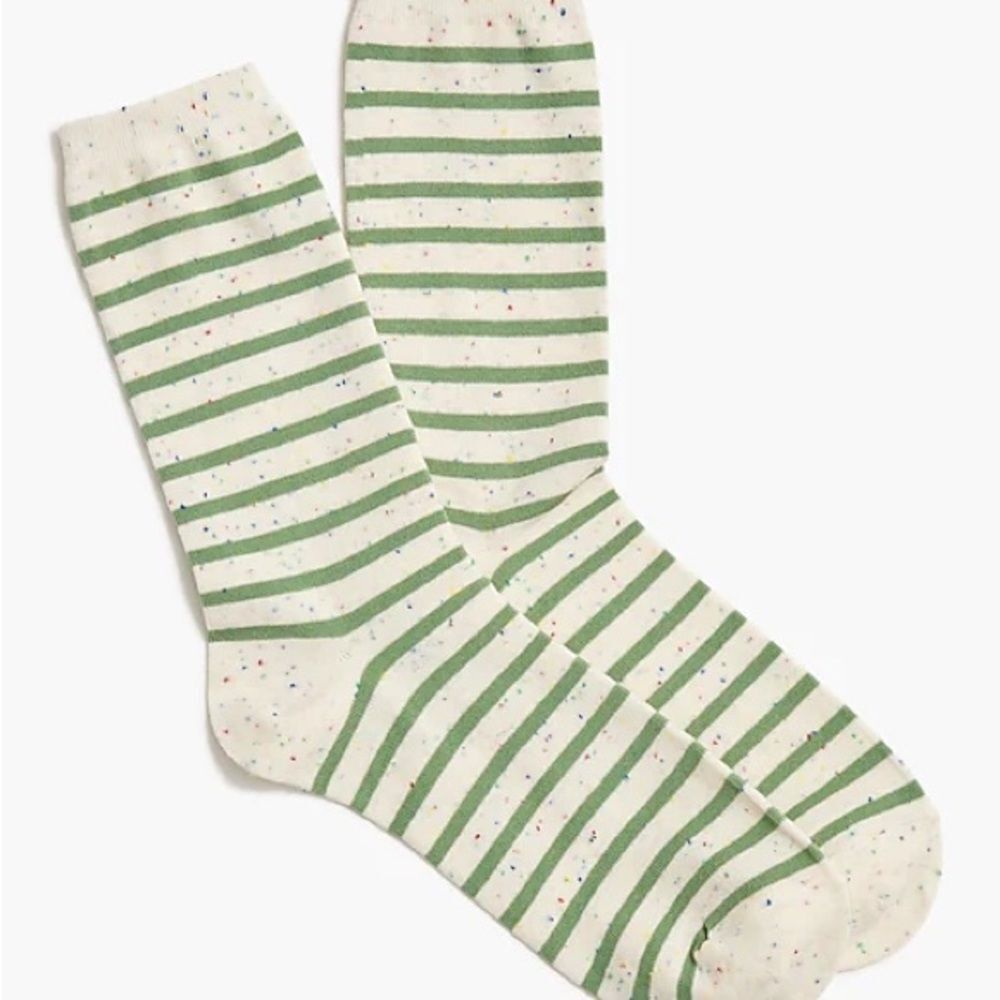 J. Crew Cream and Green Striped Trouser Socks